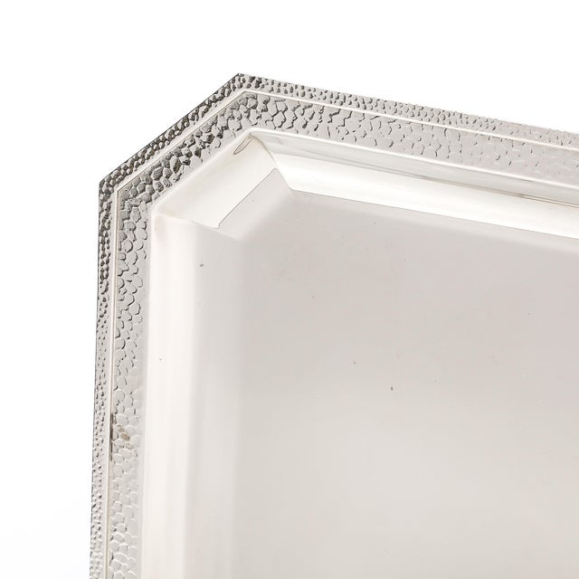 Set of Three Reed and Barton Silver Plate Trays With Hand-Hammered Detailing For Sale - Image 9 of 18