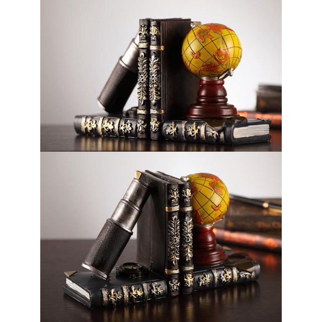 Vintage Nautical Themed Resin Bookends With Globe & Antique Books For Sale - Image 4 of 12