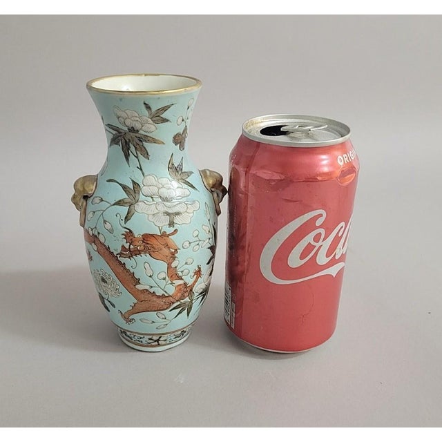Antique Chinese Qing Turquoise Porcelain Dragon Vase With Lion Mask Ring Handles For Sale In Raleigh - Image 6 of 11