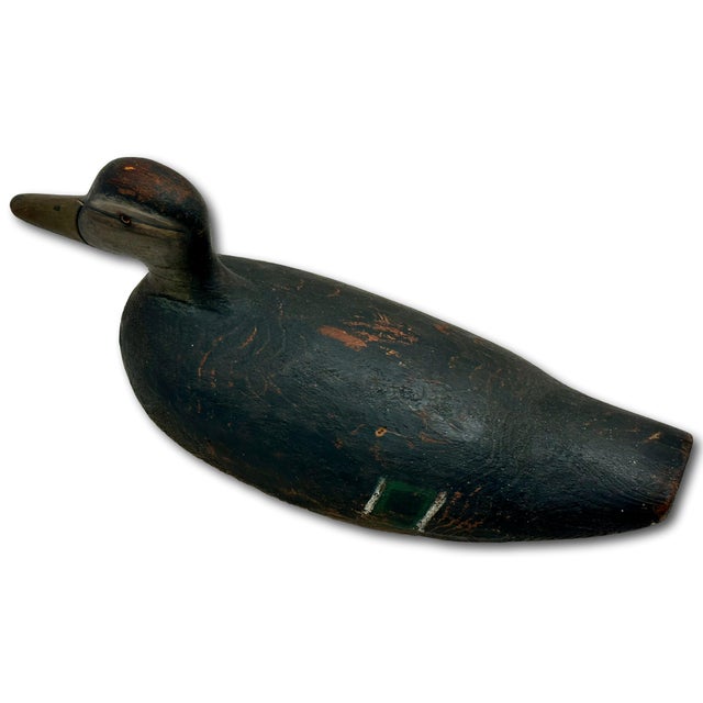 Very Large Size Antique American Carved Wood Hand Painted Duck Hunters Decoy From Downeast Coastal Maine - 21 1/2 Inches Long For Sale - Image 12 of 18