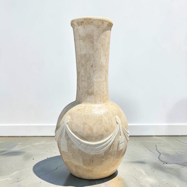 1980s Vintage Tessellated Stone Vase With Ribbons For Sale - Image 5 of 10