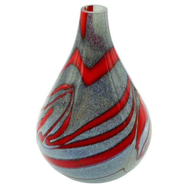 Vintage Ceramic Vase in Grey with Red Decorations, Italy, 1970s For Sale - Image 6 of 6