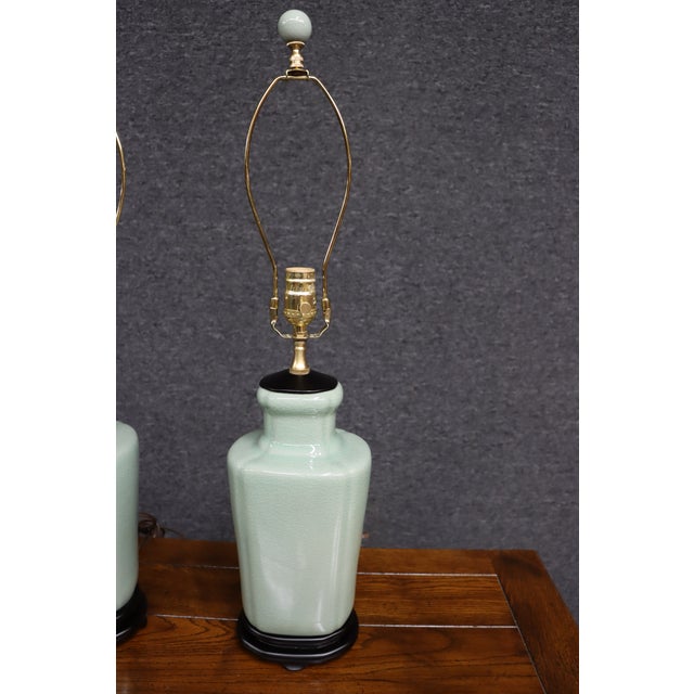 Late 20th Century Pair of Celadon Chinoiserie Table Lamps For Sale - Image 5 of 11