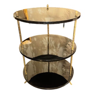 Italian Brass Bamboo and Black Lacquered Etagere Table For Sale