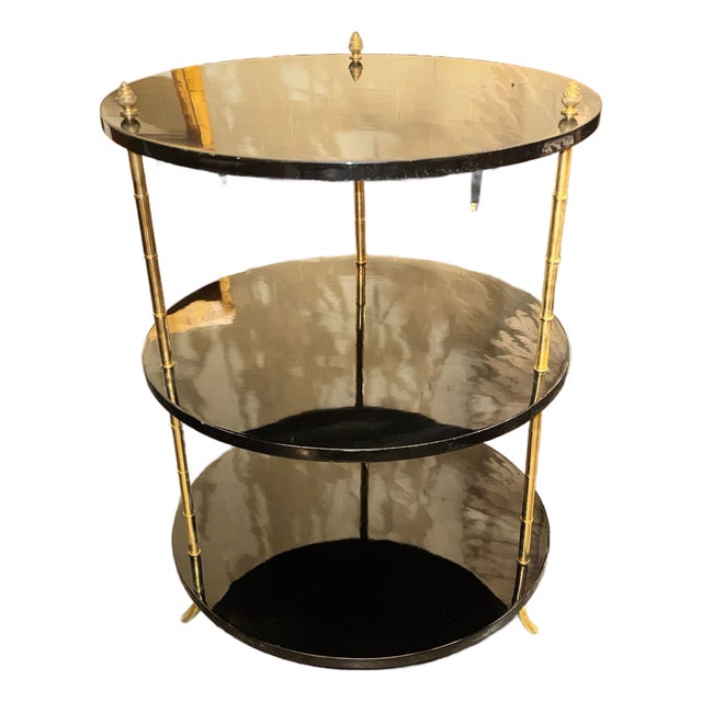 Italian Brass Bamboo and Black Lacquered Etagere Table For Sale