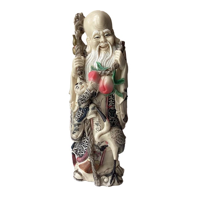 Vintage Chinese Large Resin God of Longevity (Shoulao) Statue For Sale