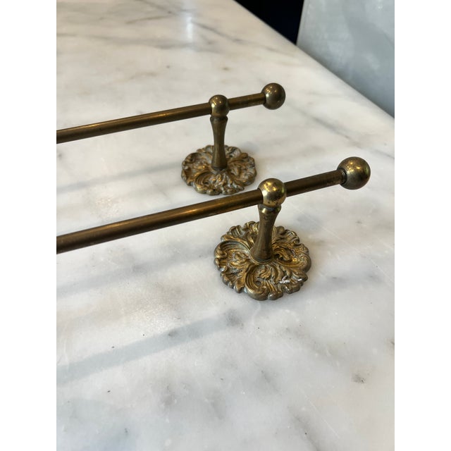 Metal Pair Solid Brass Vintage Towel Bars For Sale - Image 7 of 9