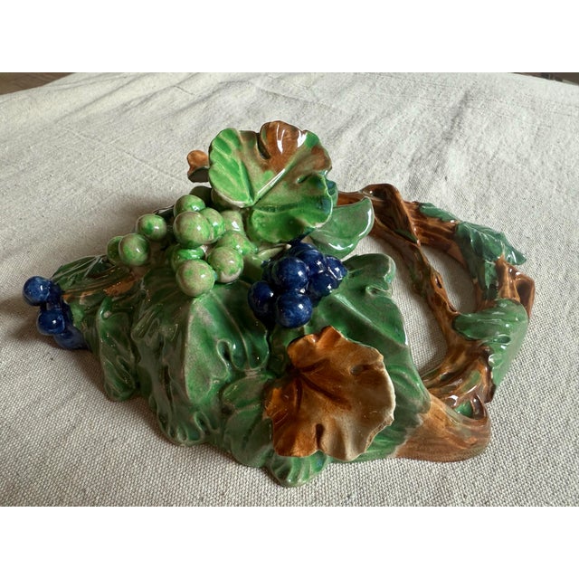 Vintage Majolica-Style Grapevine Wall Pocket For Sale - Image 9 of 16