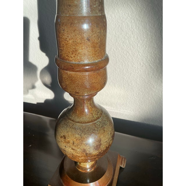 Vintage Mid-Century Modern Wescal Table Lamp With Faux Tortoiseshell Shade & Verdigris Finish For Sale - Image 12 of 12