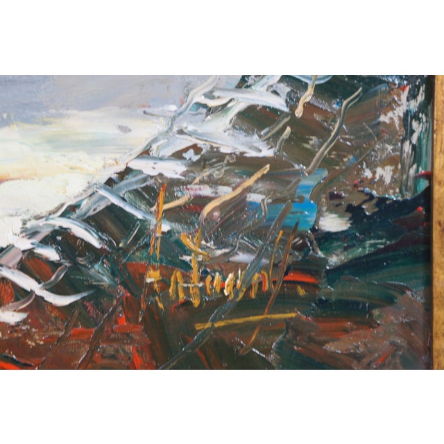 20th C. Realist Still Life Signed Oil Painting Canvas Fruit Violin Flowers 48" For Sale - Image 4 of 12