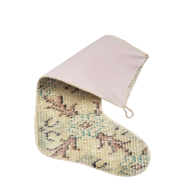 Vintage Wool Kilim Christmas Stocking, Sage & Dusty Rose Tones, 12.2 X 17.7 in – Handwoven One of a Kind Turkish Decor For Sale - Image 6 of 7