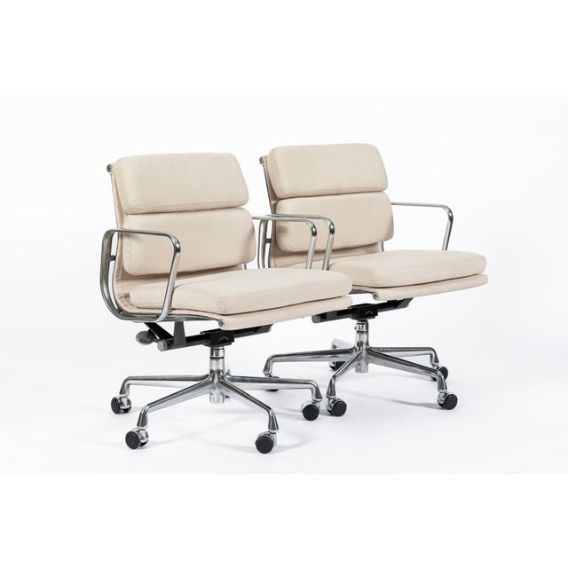 2000 - 2009 Eames for Herman Miller Cream Tan Office Chairs in Schumacher Vegan Suede For Sale - Image 5 of 12