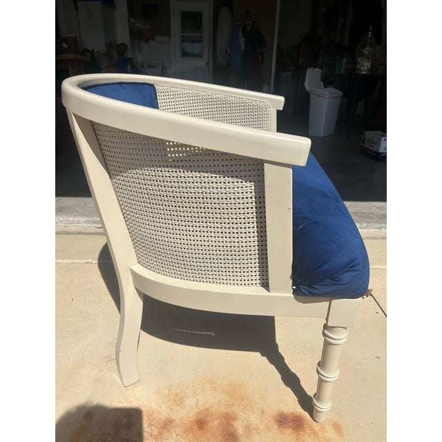 Hollywood Regency Italian Cobalt Blue Velvet Cane Back Chair Vintage For Sale In Miami - Image 6 of 9