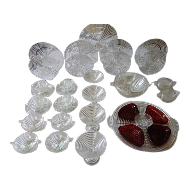 1930s Manhattan Art Deco Glass 34 Pc Dining Room Setting For Sale