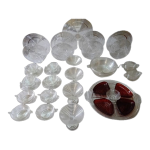 1930s Manhattan Art Deco Glass 34 Pc Dining Room Setting