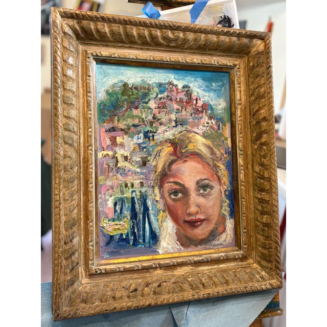 Blue "Wish You Were Here", Oil Painting, by Van Ness, Vintage Wood Framed For Sale - Image 8 of 9