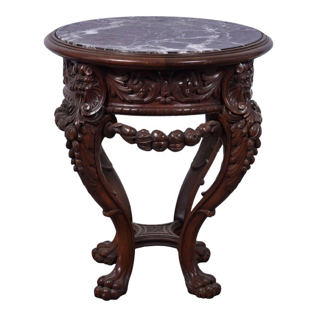 19th Century Marble Top Carved Plant Stand For Sale