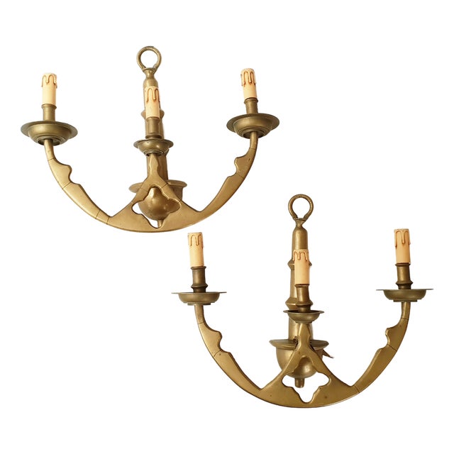 Large Vintage Anchor Wall Lights in Brass, 1950s, Set of 2 For Sale