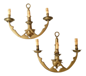 Large Vintage Anchor Wall Lights in Brass, 1950s, Set of 2
