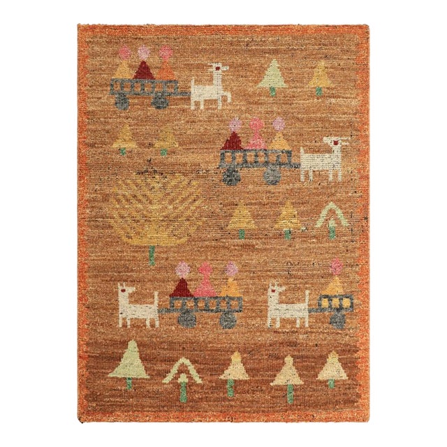 Rug & Kilim’s Swedish Style Rug in Brown With Figural Geometric Patterns For Sale