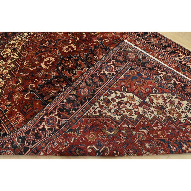 Heriz Rug 8’1” X 11’3” Red Wool Vintage Traditional Hand-Knotted Carpet For Sale - Image 14 of 15