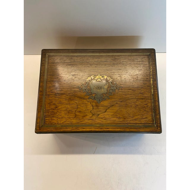 19th Century Brass Inlaid Rose Wood English Vanity Box | Chairish