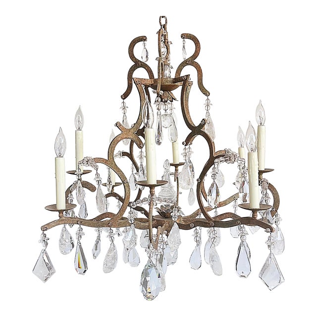Dennis and Leen "Small Chateau" Iron Chandelier, Rock Crystal For Sale