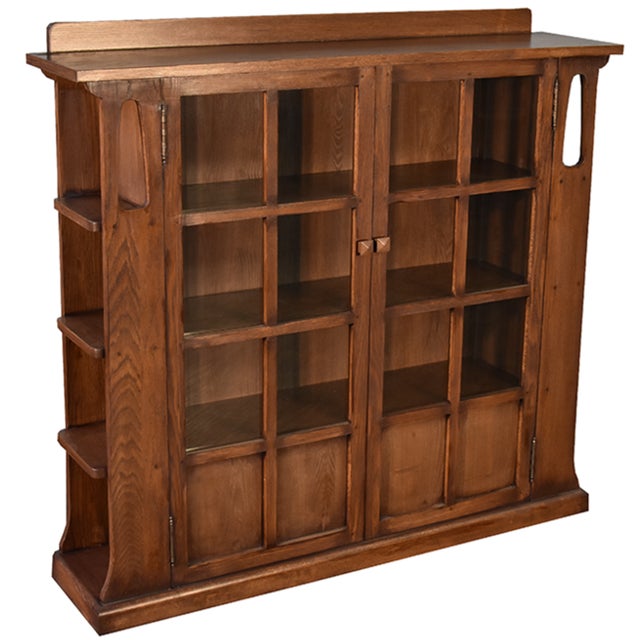 Wood Mission Double Door Bookcase With Side Shelves - Walnut (W1) For Sale - Image 7 of 8