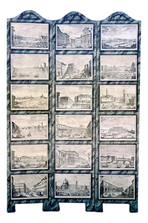 Neoclassical Faux Marble 3-Panel Screen, 18 Topographical Views of Italy