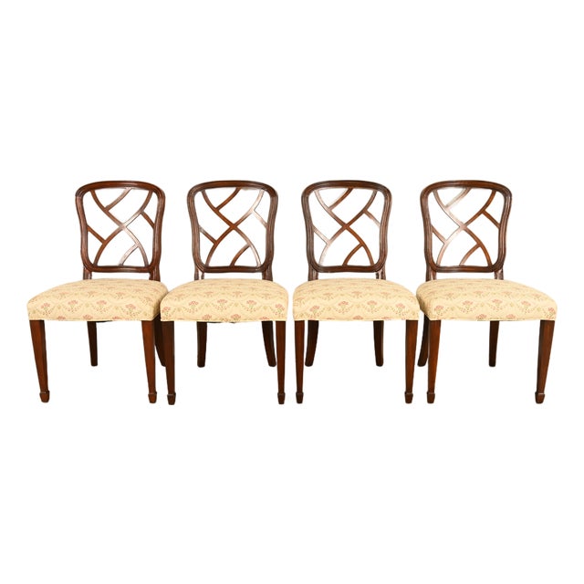 Kindel Furniture Style Federal Carved Mahogany Dining Chairs, Set of Four For Sale