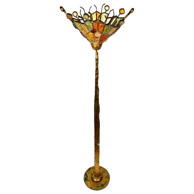 Art Glass Brutalist Iron Floor Lamp by Albano Poli for Poliarte, Italy ,1970s For Sale