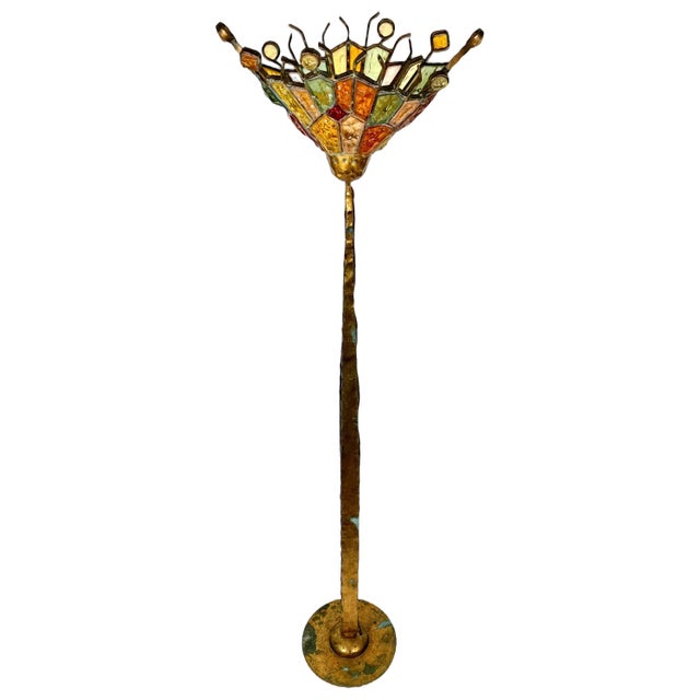 Brutalist Art Glass and Iron Floor Lamp by Albano Poli for Poliarte, Italy, 1970s For Sale