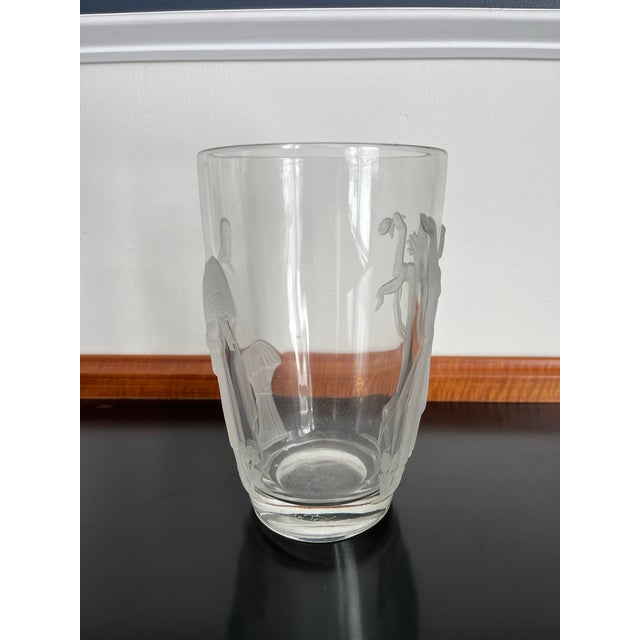 1940 Verlys Raised Seasons Art Deco Frosted Glass Vase Signed Carl Schmitz Verly For Sale - Image 9 of 11