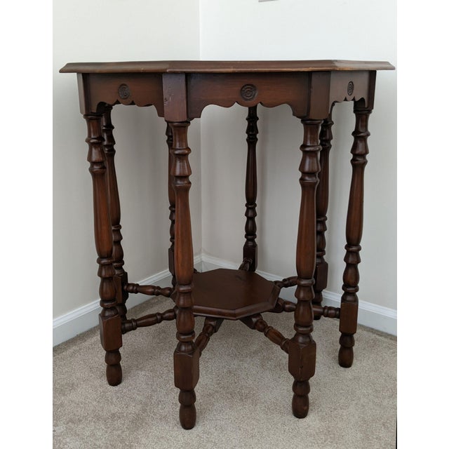 1950s Vintage 8 Turned Spindle Legs & Stretchers Octagonal Gueridon