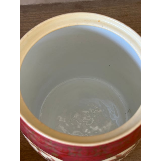 Ceramic Vintage Japanese Kutani-Style Red and Gold Covered Jar With Floral and Bird Motif For Sale - Image 7 of 11