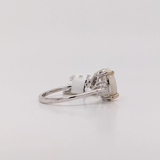 2Ct Multi Color Jelly Opal Ring With Natural Diamond Accents: Solid 14k Gold, Size 6.75 For Sale - Image 9 of 11
