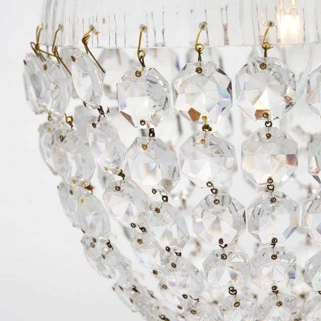 Baccarat French Antique, Baccarat Crystal and Brass Pendant Chandelier, Circa 1920 For Sale - Image 4 of 9