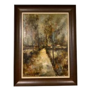 Mid-Century Modern Signed Impressionistic Vertical Landscape Oil Painting