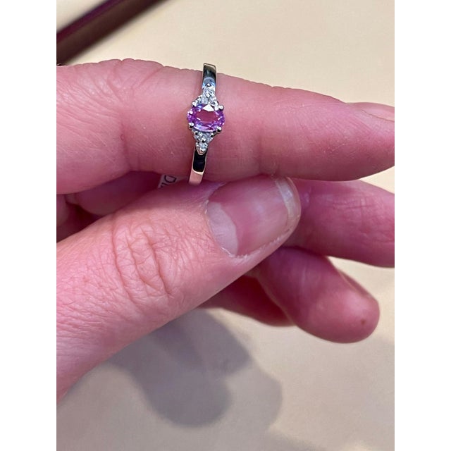 Pink Sapphire and Diamond 14 Karat White Gold Ring, Estate Size 6.5 For Sale - Image 14 of 18