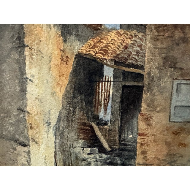 Rustic Early 20th Century Attributed to Frank Henry Mason Rustic Village Courtyard Chickens Original Watercolor For Sale - Image 3 of 7
