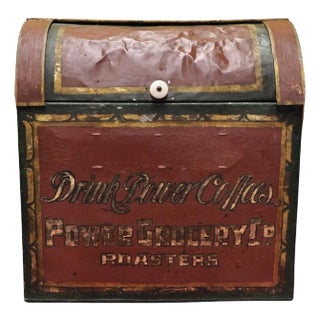 Late 19th Century Antique Power Coffee Tin Rolltop Red Tea Hopper General Store Spice Bin Display For Sale