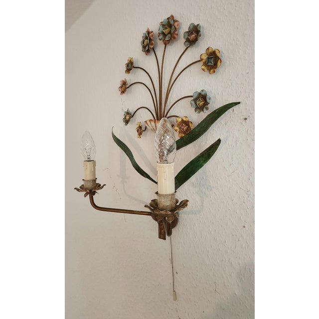 Hand-Forged and Hand-Painted Florentine Wall Light, 1950s For Sale - Image 11 of 18