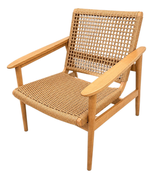 Mid Century Style Natural Oak and Rope Lounge Chair