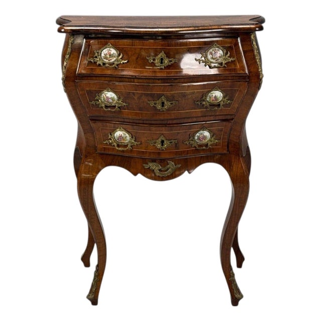 Louis XV Style, Small Bombay Chest, Walnut, Porcelain, Bronze, Austria, 19th C. For Sale