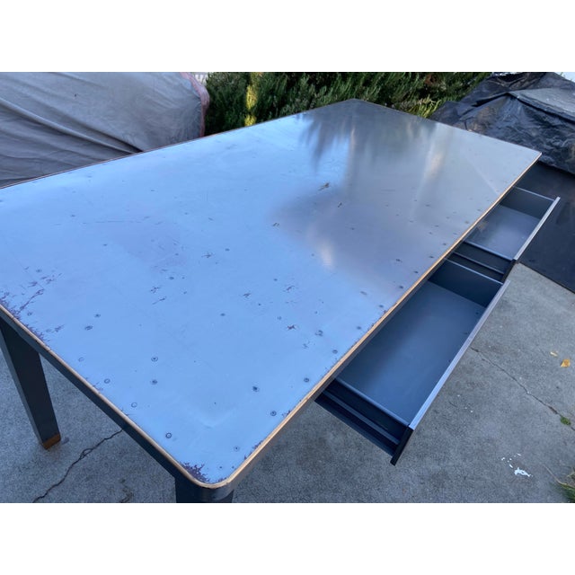 General Fireproofing Company 1940s Attributed to General Fireproofing Company Tanker Desk Refinished in Brushed Steel For Sale - Image 4 of 12