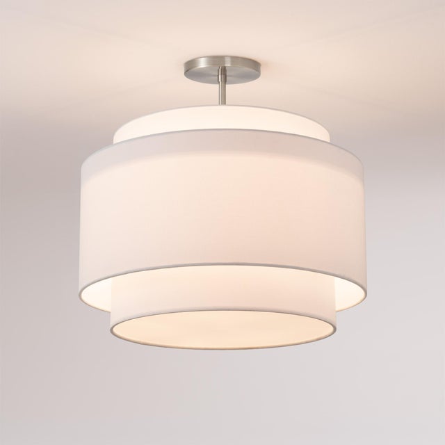 Mid-Century Modern Modern Coronado 18 Semi-Flush Mount - Drum White Linen Shade, Satin Nickel Steel, Elv Dimmable Led for Bedroom Living For Sale - Image 3 of 5