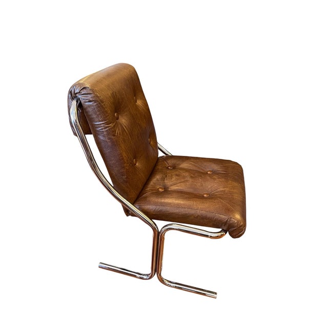 Metal Vintage 1970s 70s Cantilever Chrome Leatherette Dining Chairs – Milo Baughman Style Studio 54 Set of 4 For Sale - Image 7 of 10