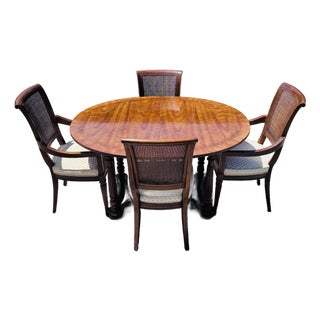 Vintage 1960s Drexel Heritage Mahogany Oval Dining Table & 4 Cane Back Chairs For Sale