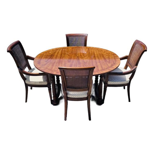 Vintage 1960s Drexel Heritage Mahogany Oval Dining Table & 4 Cane Back Chairs For Sale