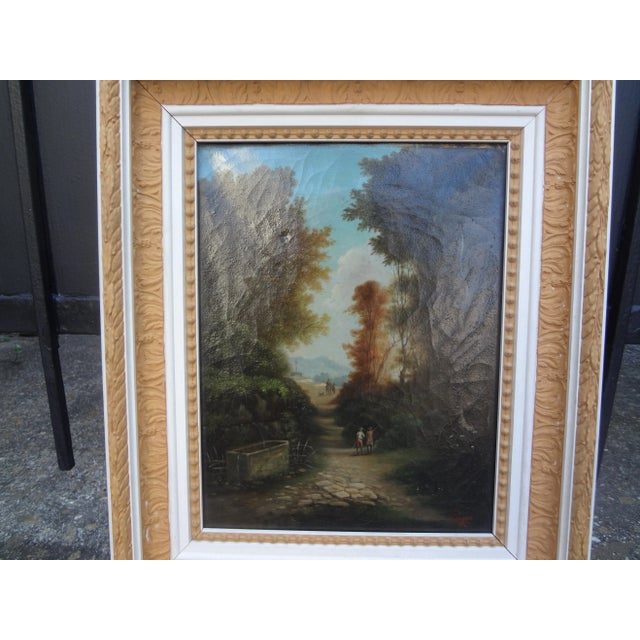 French Country 19th Century French Landscape Oil on Canvas Signed Pages For Sale - Image 3 of 12